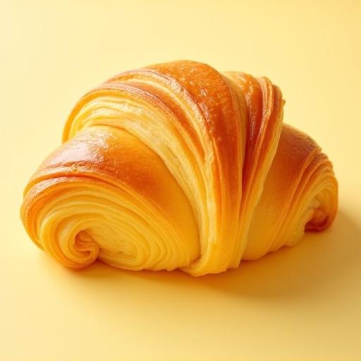 Croissant de mantequilla dorado, brillante y con capas de hojaldre perfectamente laminadas